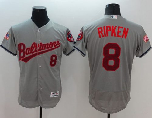 Orioles #8 Cal Ripken Grey Fashion Stars & Stripes Flexbase Authentic Stitched MLB Jersey